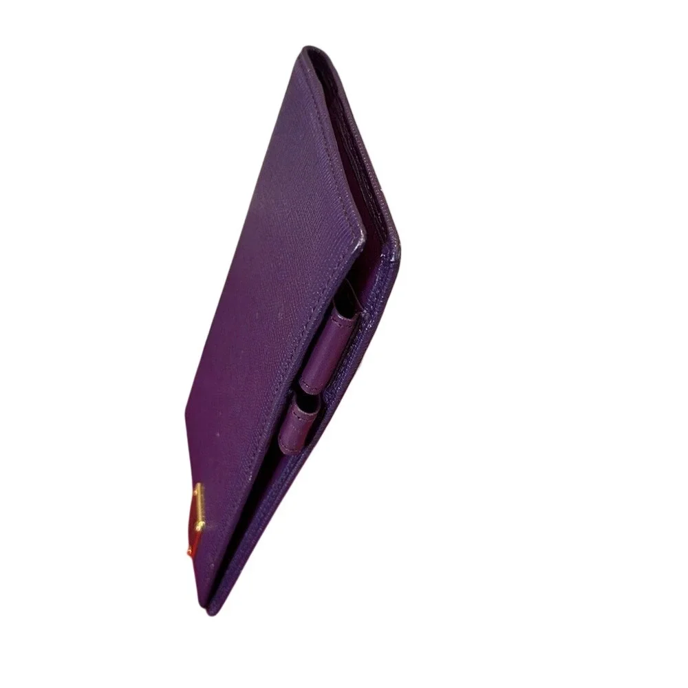 MCM Long Slim Wallet Purple Textured Leather Bifold Gold Logo Luxury